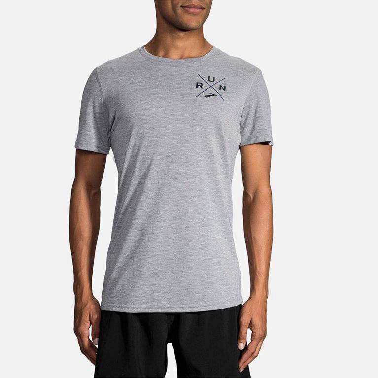 Brooks Distance Graphic Men's Short Sleeve Running Shirt - Grey (16048-AQXF)